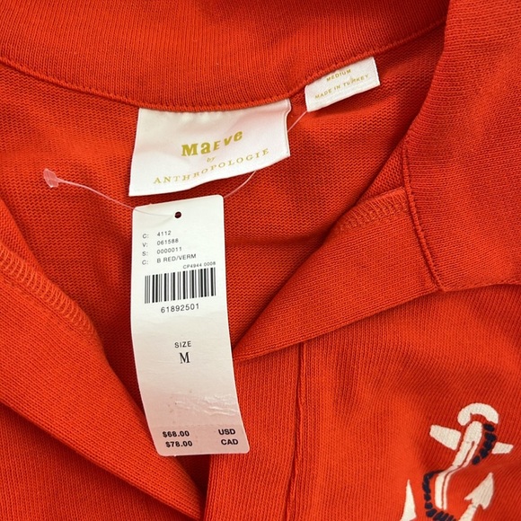 NWT ANTHROPOLOGIE Maeve Nautical Newport Orange Polo Top Size Medium - Picture 4 of 4